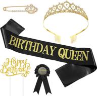 🎉 complete set of 5 birthday accessories for women: birthday queen sash, tiara, badge, brooch, & cupcake topper - perfect for birthday party favors logo