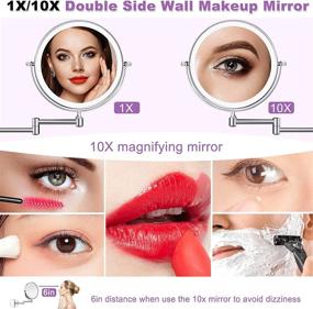 img 2 attached to 💡 DUOVIO Rechargeable LED Wall Mounted Makeup Mirror 8 Inch Double Sided 1X 10X Magnifying Bathroom Mirror with 3 Color Lighting, Touch Screen Dimming, Intelligent Shutdown, and 360° Swivel Lighted Vanity Mirror