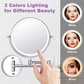 img 1 attached to 💡 DUOVIO Rechargeable LED Wall Mounted Makeup Mirror 8 Inch Double Sided 1X 10X Magnifying Bathroom Mirror with 3 Color Lighting, Touch Screen Dimming, Intelligent Shutdown, and 360° Swivel Lighted Vanity Mirror