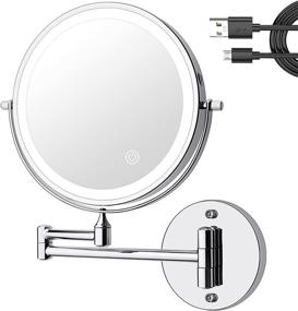 img 4 attached to 💡 DUOVIO Rechargeable LED Wall Mounted Makeup Mirror 8 Inch Double Sided 1X 10X Magnifying Bathroom Mirror with 3 Color Lighting, Touch Screen Dimming, Intelligent Shutdown, and 360° Swivel Lighted Vanity Mirror