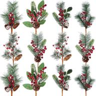 tatuo artificial pine tree branches christmas pin picks 🎄 - 6 styles for xmas wreaths home vase decor (12-pack) логотип