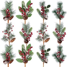 img 4 attached to Tatuo Artificial Pine Tree Branches Christmas Pin Picks 🎄 - 6 Styles for Xmas Wreaths Home Vase Decor (12-pack)