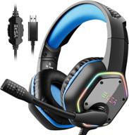 🎧 immerse in ultimate gaming: eksa 7.1 surround sound gaming headset with noise canceling mic, rgb light - perfect for pc, ps4 console, laptop (blue) logo