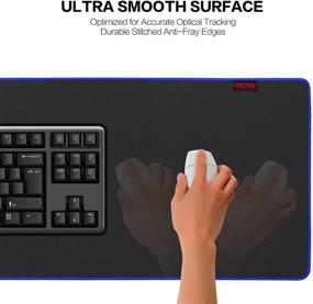 img 2 attached to 🖱️ Коврик для мыши Psitek XXL Large Gaming - Синий, расширенный плоский коврик под клавиатуру и мышь | Специальная поверхность с оптимальной точностью, водонепроницаемая ткань, прочные проклеенные края против расслоения | 36x16 дюймов.