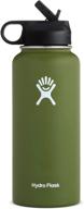 🍶 hydro flask 40 oz wide mouth water bottle with straw lid - stylish old design, olive logo