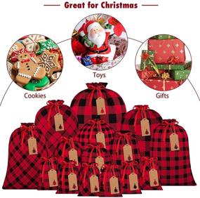 img 1 attached to 🎁 Aneco 15 Packs Christmas Buffalo Plaid Gift Bags with Drawstring - Xmas Stocking Bags with 24 Pieces Kraft Tags for Gift Wrapping, Daily Use - Assorted Sizes