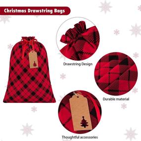 img 2 attached to 🎁 Aneco 15 Packs Christmas Buffalo Plaid Gift Bags with Drawstring - Xmas Stocking Bags with 24 Pieces Kraft Tags for Gift Wrapping, Daily Use - Assorted Sizes