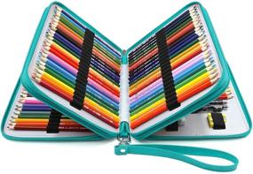 img 4 attached to 🖍️ YOUSHARES 120-Slot Pencil Case - Large PU Leather Zippered Pen Bag with Handle Strap for Prismacolor Watercolor Pencils, Crayola Colored Pencil, Marco Pens, Cosmetic Brush (Turquoise)