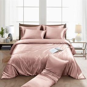 img 3 attached to Ersmak Satin Duvet Cover Set - 6-Piece Queen Size Luxury Silky Bedding 🛏️ in Champagne, includes 1 Soft Duvet Cover, 4 Queen Pillowcases, and 1 Body Pillowcase