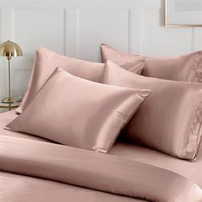 img 2 attached to Ersmak Satin Duvet Cover Set - 6-Piece Queen Size Luxury Silky Bedding 🛏️ in Champagne, includes 1 Soft Duvet Cover, 4 Queen Pillowcases, and 1 Body Pillowcase