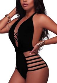 img 2 attached to 👙 Sovoyontee Women's Strappy Criss Cross One Piece Swimsuit: Sleek & Seductive Bikini Bathing Suit