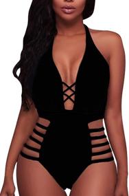 img 3 attached to 👙 Sovoyontee Women's Strappy Criss Cross One Piece Swimsuit: Sleek & Seductive Bikini Bathing Suit