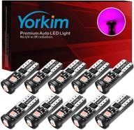 🚗 лампа yorkim 194 pink/purple canbus error-free led, 3-светодиодных модуля 2835, t10 внутреннее освещение автомобиля для домашнего салона, карты, дверного люка, курточки, номерного знака и багажника с гнездами 194 168 w5w 2825 - набор из 10 логотип