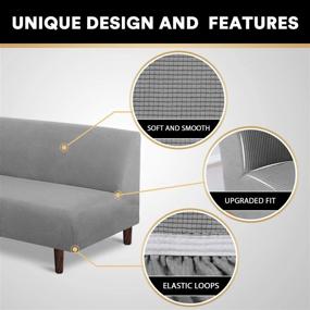 img 2 attached to 🛋️ Jacquard Checkered Stretch Armless Futon Cover – Full Queen Size | Elastic Bottom for Furniture Protection | Futon Slipcover for Couch, Sofa, or Bed (Dove Gray)