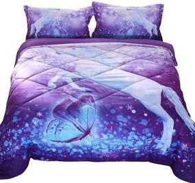 img 4 attached to Twin Size White Unicorn Comforter Set - 3 Piece Bedspread with Butterfly Quilted Design, Unicorn Bedding Set