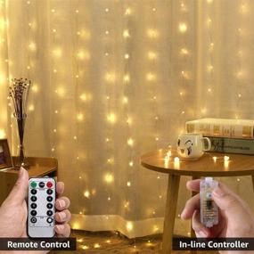 img 1 attached to 🌟 Plug-in LE Curtain String Lights for Bedroom Wall - 300 LED Window Fairy Lights with Remote, 10 ft - 8 Modes Waterproof IP65 Christmas Twinkle Lights - Decorative Hanging Lights for Wedding Party Backdrop