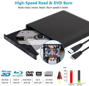 img 3 attached to 📀 Ultra Slim External USB 3.0 Blu-ray DVD Burner - Portable BD CD DVD Burner Player Writer Reader Drive for Mac OS, Windows 7/8.1/10 / Linux, Laptop, PC (Black)