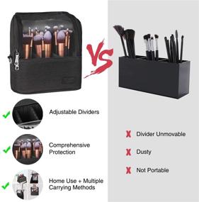img 3 attached to 🎒 Black Stand-up Makeup Brush Case with Adjustable Dividers - Travel-friendly Cosmetic Bag for Women, Professional Makeup Organizer with Shoulder Strap