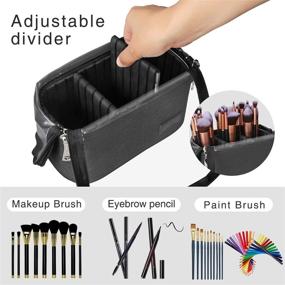 img 2 attached to 🎒 Black Stand-up Makeup Brush Case with Adjustable Dividers - Travel-friendly Cosmetic Bag for Women, Professional Makeup Organizer with Shoulder Strap