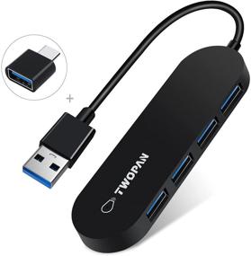 img 4 attached to 💻 TWOPAN Разветвитель USB HUB 3.0 Адаптер: Высокоскоростной 4-портовый адаптер USB A с ультратонким дизайном и дополнительным адаптером USB C - идеально подходит для настольного компьютера, компьютера, ноутбука / T2-A