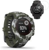 garmin instinct solar gps smartwatch camo edition(010-02293-16) w/ 2x screen protectors logo
