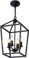 🏮 rustic cage hanging light fixtures - 4-light black farmhouse chandelier iron lantern pendant light for industrial foyer, kitchen island dining, hallway, and entryway logo