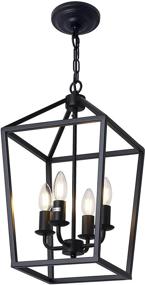 img 2 attached to 🏮 Rustic Cage Hanging Light Fixtures - 4-Light Black Farmhouse Chandelier Iron Lantern Pendant Light for Industrial Foyer, Kitchen Island Dining, Hallway, and Entryway