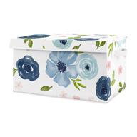 🌸 charming sweet jojo designs navy blue watercolor floral small fabric toy bin storage box chest - perfect for baby nursery or kids room décor in blush pink, green and white shabby chic rose flower design logo
