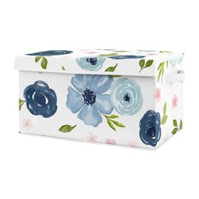 img 4 attached to 🌸 Charming Sweet Jojo Designs Navy Blue Watercolor Floral Small Fabric Toy Bin Storage Box Chest - Perfect for Baby Nursery or Kids Room Décor in Blush Pink, Green and White Shabby Chic Rose Flower Design