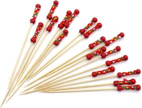 img 3 attached to 100ct Handmade Toothpicks with Red Beads 🔴 and Rope - PuTwo Cocktail Picks 4.7 Inch