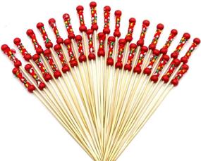 img 4 attached to 100ct Handmade Toothpicks with Red Beads 🔴 and Rope - PuTwo Cocktail Picks 4.7 Inch