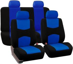 img 4 attached to FH Group - FB050BLUE114 Universal Fit Full Set Flat Cloth Fabric Car Seat Cover