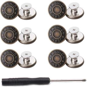 img 4 attached to 20mm GIYOMI No Sewing Jeans Buttons Kit with Metal Base - 12 Sets of Nailess Removable Metal Buttons for Replacement, Repair & Combo Thread Rivets with Screwdrivers (0.79 inch)