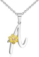 🌻 stainless steel sunflower initial necklace with cubic zirconia flower pendant - a-z letter, ideal birthday & christmas gifts for women and girls (power wing) logo