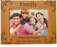 🖼️ engraved natural wood family picture frame - fits 5x7 horizontal portrait, ideal for family, dad, mom, grandparents, father, from son or daughter, where life begins and love never ends логотип