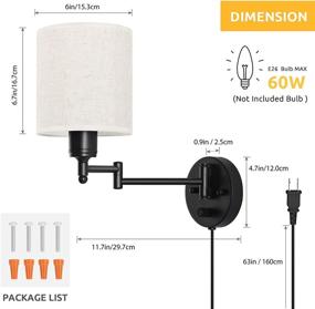 img 2 attached to 🔌 Haitral Swing Arm Wall Lamps 2 Pack - Modern Plug in &amp; Hardwire Wall Lamps for Bedside, Farmhouse, Kitchen, Bedroom