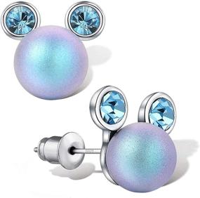 img 4 attached to 🐭 HERAYLI Mickey Mouse Pearl Stud Earrings: Crystal Jewelry Gift for Kids, Girls, and Women with 925 Sliver Post – Allergy-Free