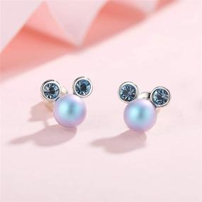 img 3 attached to 🐭 HERAYLI Mickey Mouse Pearl Stud Earrings: Crystal Jewelry Gift for Kids, Girls, and Women with 925 Sliver Post – Allergy-Free