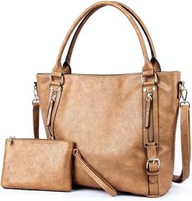 img 4 attached to 👜 CHANRS KEATN Women's Leather Shoulder Tote Bag with Zipper Satchel Hobo Handbag, 2pcs Purse Set