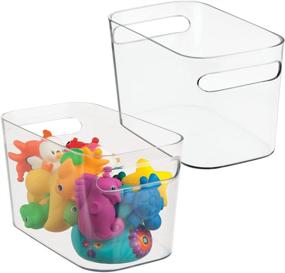 img 4 attached to 🧸 mDesign Clear Plastic Toy Box Storage Organizer Tote Bin with Handles - Organize and declutter your child's toys in style!