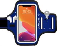 📱 navy blue jemache armband for iphone 13 pro, 12 pro, 11 pro, x, xs with airpods holder - water resistant gym arm band case logo