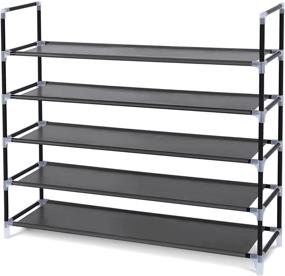 img 4 attached to 👞 SONGMICS 5-Tier Shoe Rack | Space-Saving Shoe Tower Cabinet Organizer, Black, 39" Length | Holds 20-25 Pairs of Shoes | ULSH55H