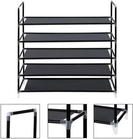 img 1 attached to 👞 SONGMICS 5-Tier Shoe Rack | Space-Saving Shoe Tower Cabinet Organizer, Black, 39" Length | Holds 20-25 Pairs of Shoes | ULSH55H