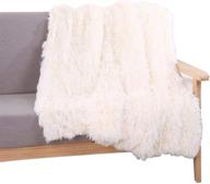 🛏️ super soft shaggy faux fur blanket - ultra plush decorative throw blanket 51''x63'', cream white logo