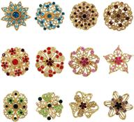 💐 enhance your bridal bouquets with weimanjewelry gold tone flower brooches - 12pcs multicolor crystal rhinestone lapel pins logo