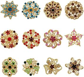 img 4 attached to 💐 Enhance Your Bridal Bouquets with WeimanJewelry Gold Tone Flower Brooches - 12PCS Multicolor Crystal Rhinestone Lapel Pins