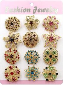 img 2 attached to 💐 Enhance Your Bridal Bouquets with WeimanJewelry Gold Tone Flower Brooches - 12PCS Multicolor Crystal Rhinestone Lapel Pins