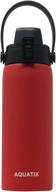 🚰 stay hydrated in style with the new aquatix (red, 21 ounce) stainless steel sports water bottle - double wall vacuum insulated, flip top cap, removable strap handle - keeps drinks cold for 24 hr/hot for 6 hr логотип