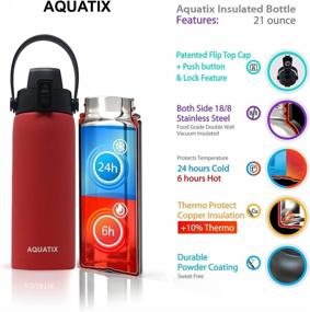 img 3 attached to 🚰 Stay Hydrated in Style with the New Aquatix (Red, 21 Ounce) Stainless Steel Sports Water Bottle - Double Wall Vacuum Insulated, Flip Top Cap, Removable Strap Handle - Keeps Drinks Cold for 24 hr/Hot for 6 hr