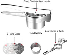 img 3 attached to 🥔 Top-rated Professional Stainless Steel Potato Ricer with 3 Ricing Discs for Coarse &amp; Fine Mashing - Best Potato Press for Creamy Results